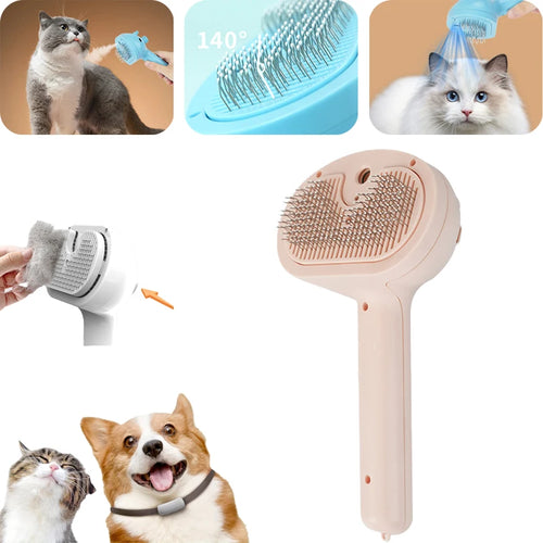 Cat Dog Pet Spray Massage Brush 3 in 1 One Button Steam Spray Folding