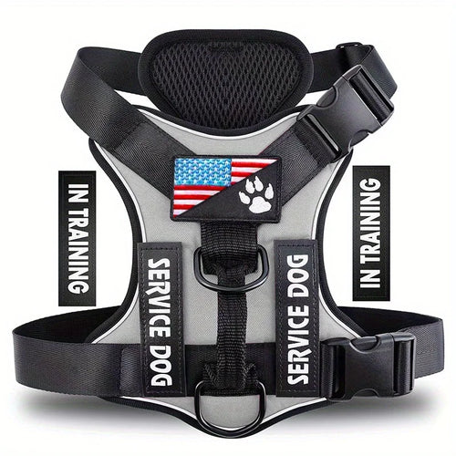 Service Dog Harness, Reflective Dog Vest Harness with 5 PCS Patches,