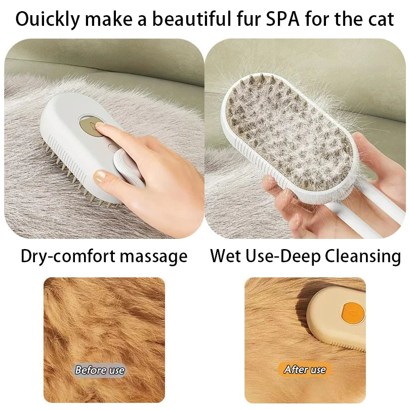 Cat Dog Pet Spray Massage Brush 3 in 1 One Button Steam Spray Folding