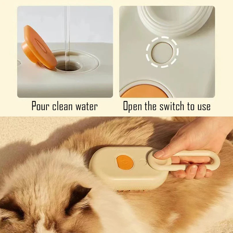 Cat Dog Pet Spray Massage Brush 3 in 1 One Button Steam Spray Folding