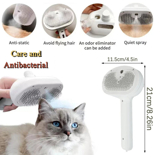 Cat Dog Pet Spray Massage Brush 3 in 1 One Button Steam Spray Folding
