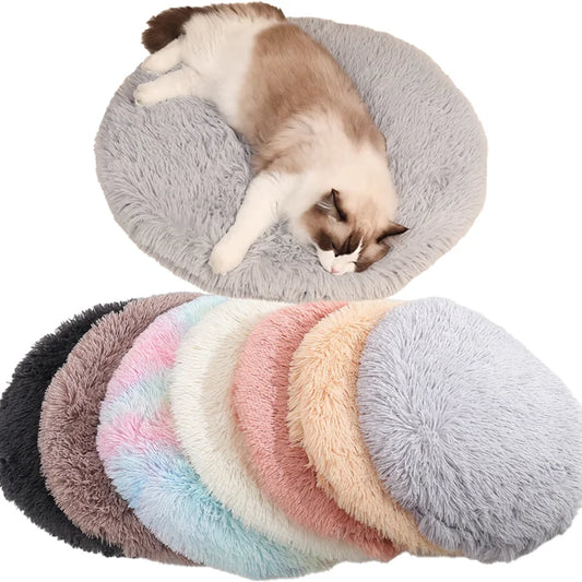 Soft Plush Round Cat Bed Mat for Small Dogs Cats Cozy Fleece Pet