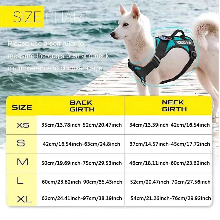 Service Dog Harness, Reflective Dog Vest Harness with 5 PCS Patches,